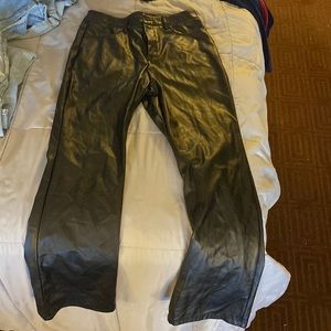Leather High-Waist Straight Leg Pants (Size Large)